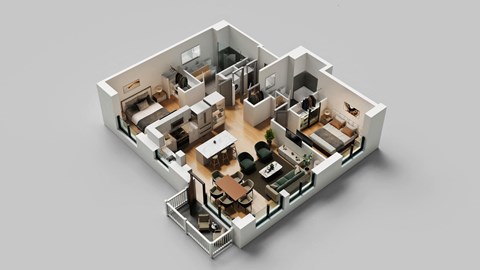 Floor plan for 2 beds, 2 baths, 1101 sqft